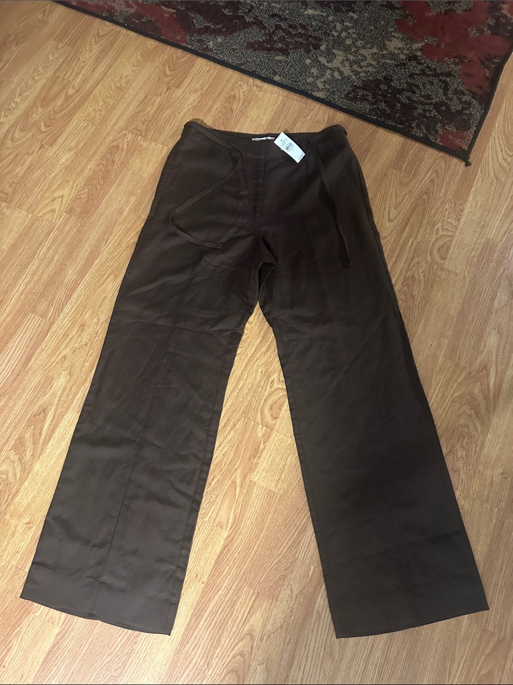 LOFT Dark Brown Wide-Leg Linen Blend Pants